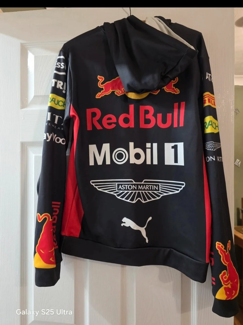 Puma Black Red Bull Racing Hoodie with Red & Yellow Graphics